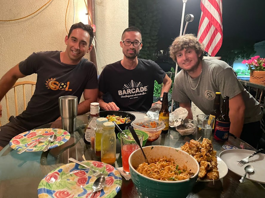 Dinner with friends enjoying the 3-course meal